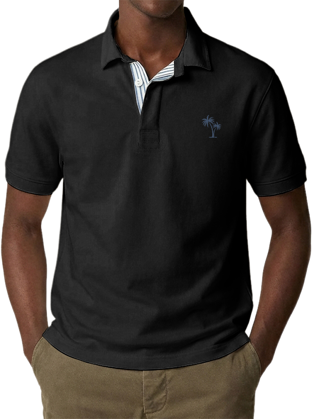 Men's Urban Casual Coconut Tree Stripe Short-Sleeved Polo Shirt