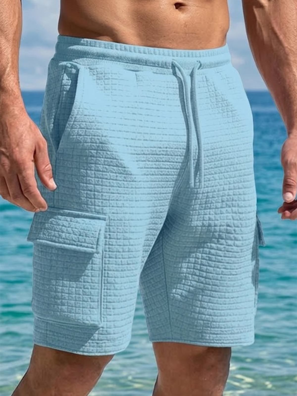 Jacquard Workwear Drawstring Men's Multi-pocket Casual Vacation Shorts