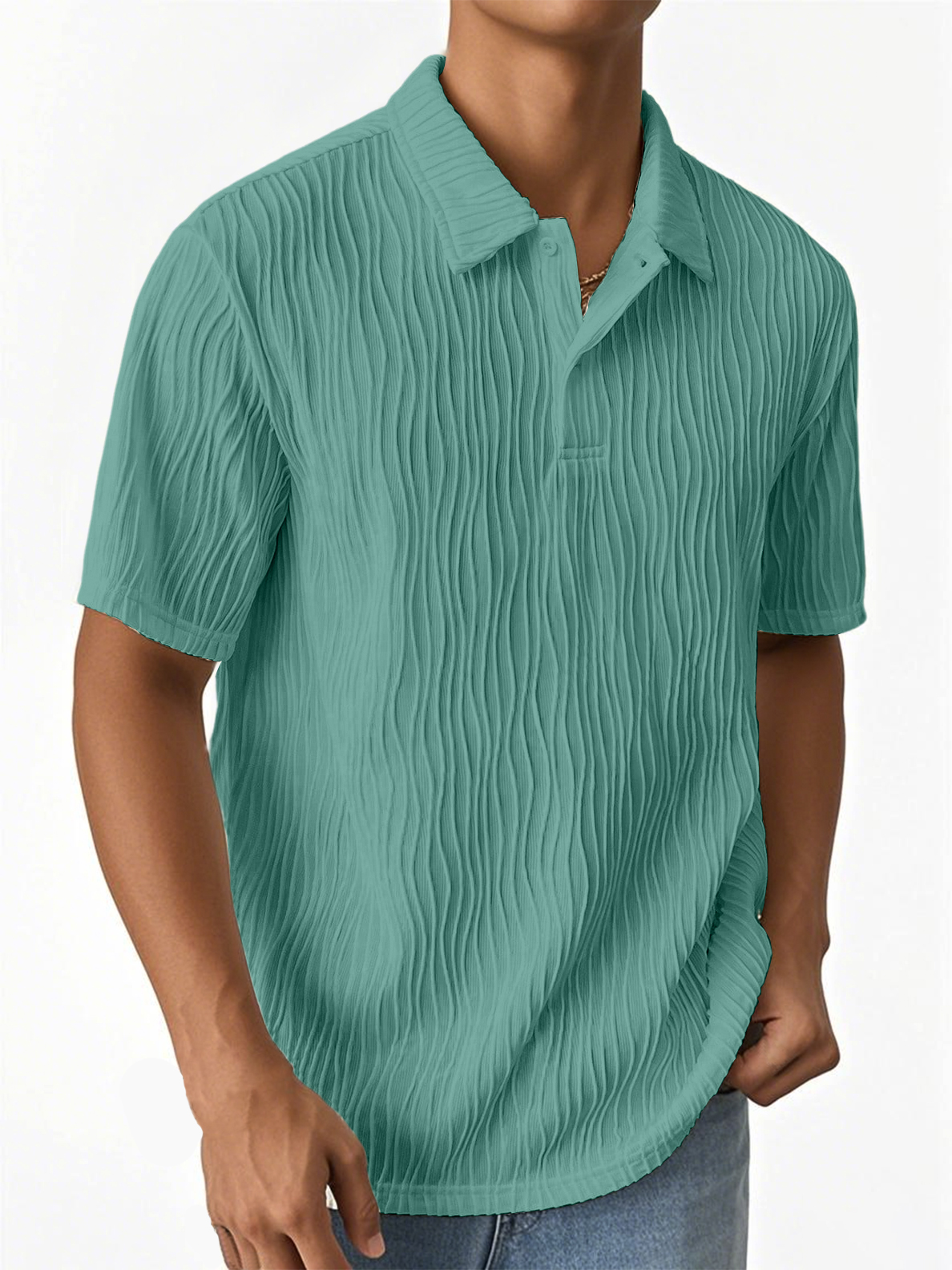 Men's Fashion Textured Jacquard Fabric Short-sleeved Polo
