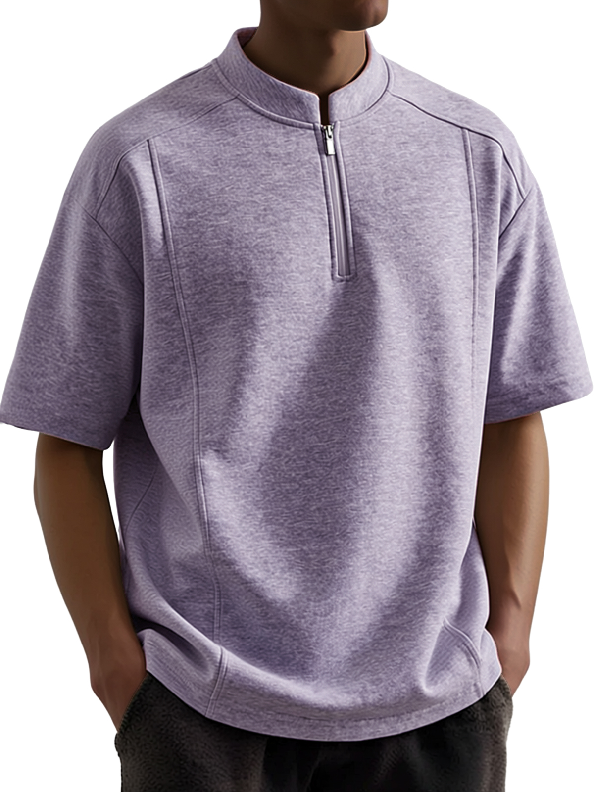 Men's Everyday Casual Deconstructed Design Quarter Zipper Short-Sleeve Henley Shirt