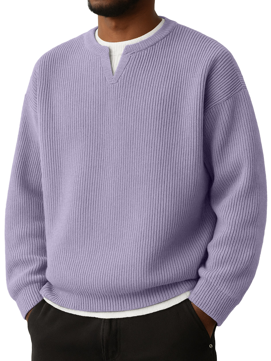 Men's Simple Striped Jacquard V-Neck Faux Two-Piece Casual Long-Sleeve T-Shirt