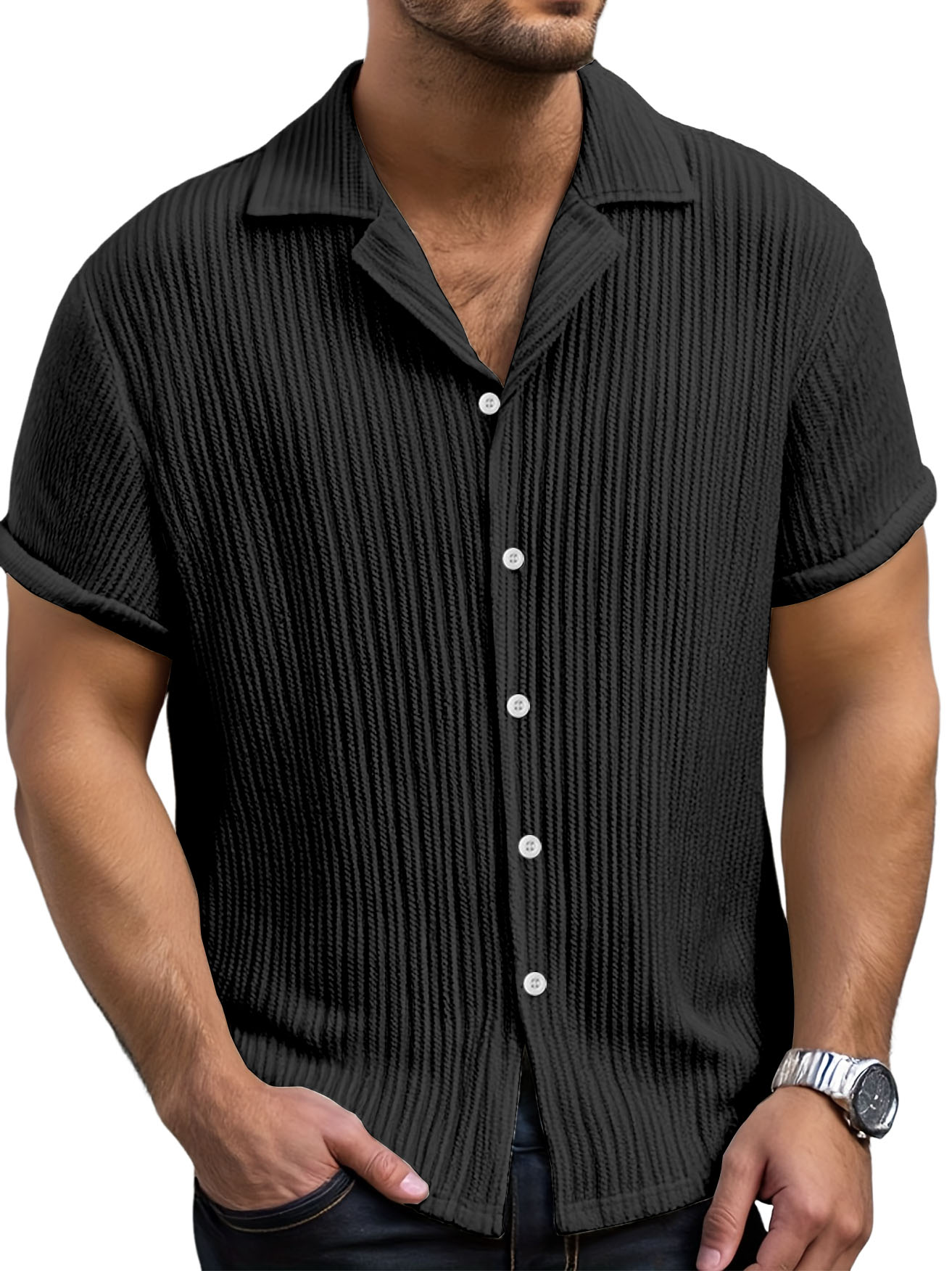 Men's Casual Retro Jacquard Striped Casual Shirt