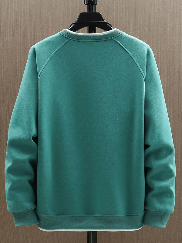 Men's Casual Solid Color Faux Two-piece Logo Crew Neck Sweatshirt