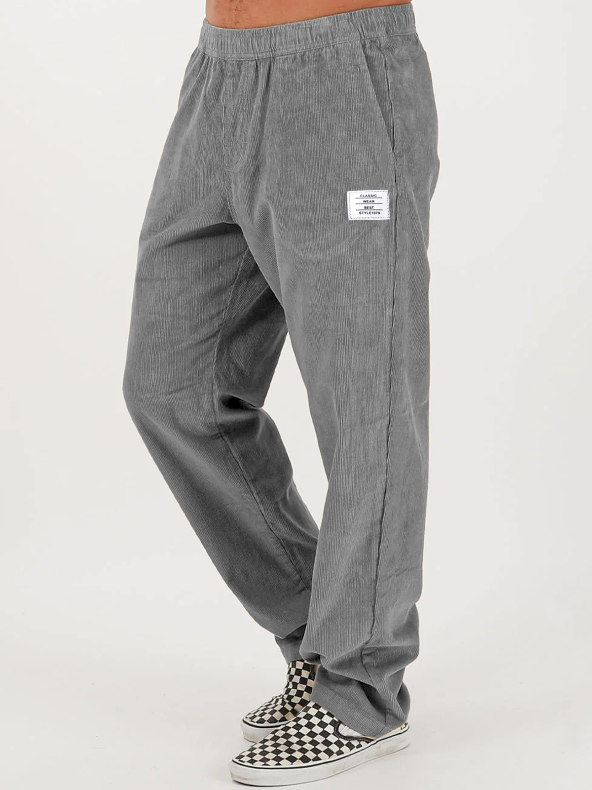Men's Stylish Corduroy Solid Color Pants with Embroidered Labels