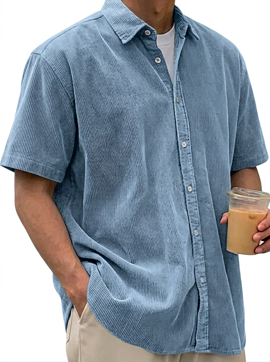 Men's Retro Corduroy Casual Short Sleeve Shirt