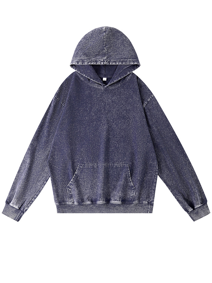 Men's 100% Cotton Washed And Distressed Vintage Casual Pocket Hooded Sweatshirt