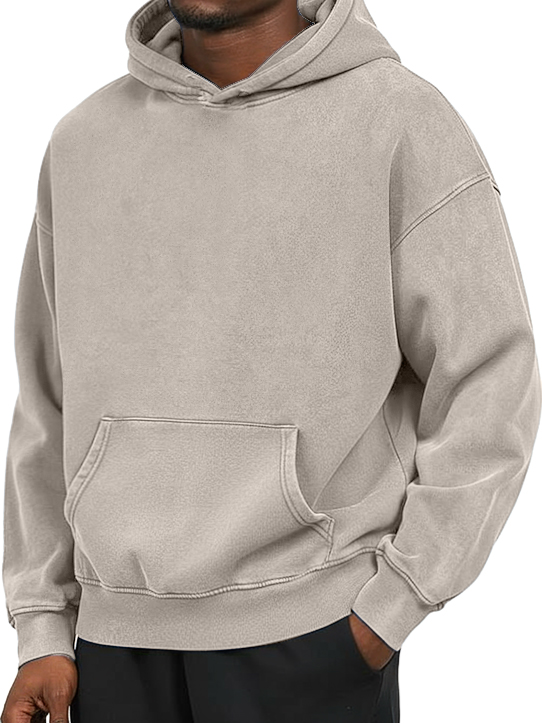 Men's 100% Cotton Washed And Distressed Vintage Casual Pocket Hooded Sweatshirt