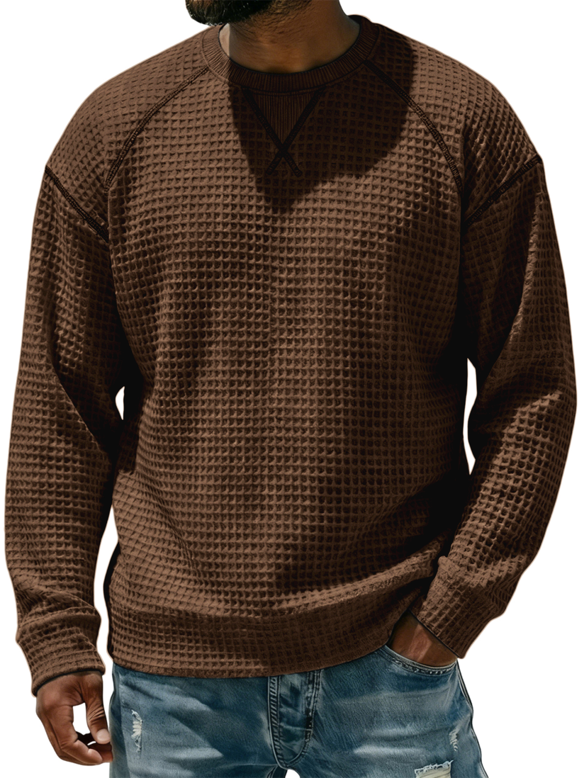 Men's Breathable Waffle Textured Raglan Sleeve Basic Pullover T-shirt