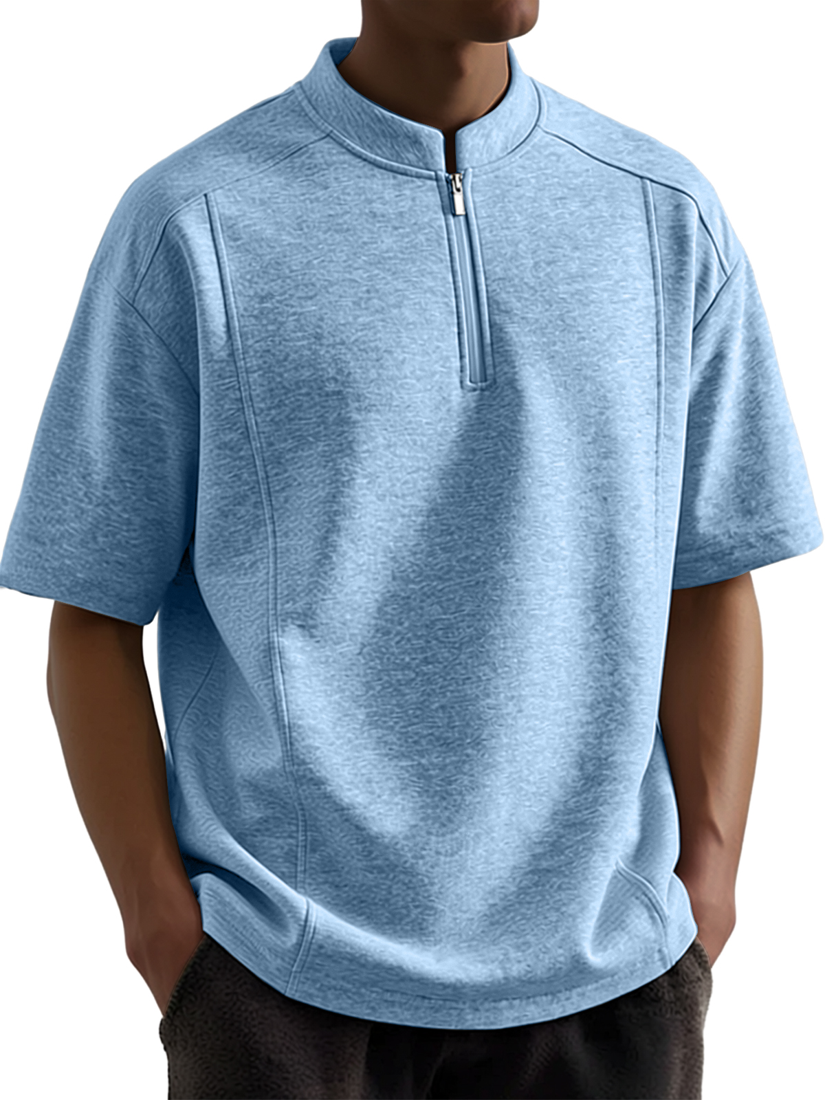 Men's Everyday Casual Deconstructed Design Quarter Zipper Short-Sleeve Henley Shirt