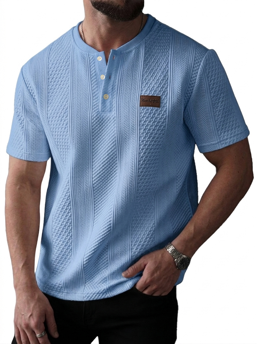 Men's Jacquard-Striped Short Sleeve Henley Top