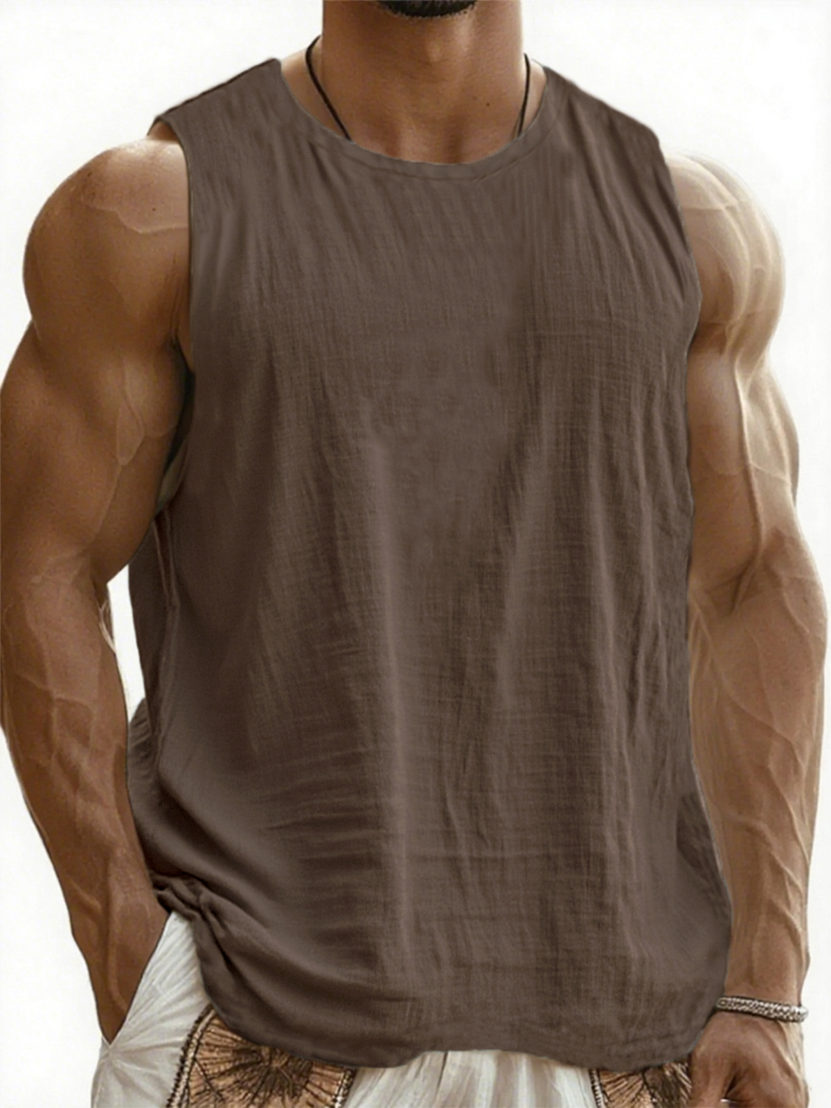Men's Breathable Linen Sleeveless Pleated Vacation Comfort Vest