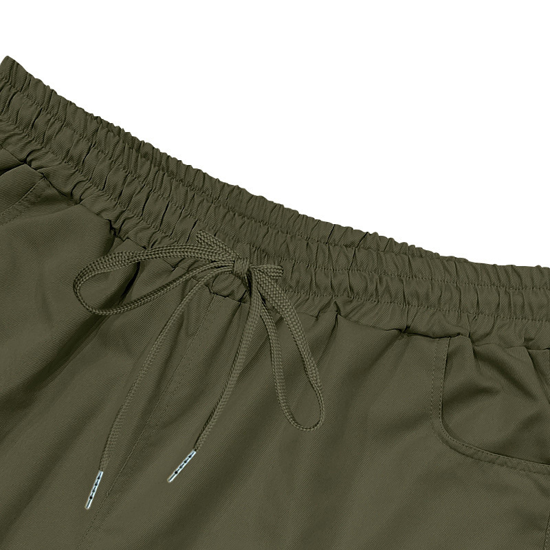 Men's Solid Color Workwear Style Multi-pocket Drawstring Elastic Waist Casual Shorts
