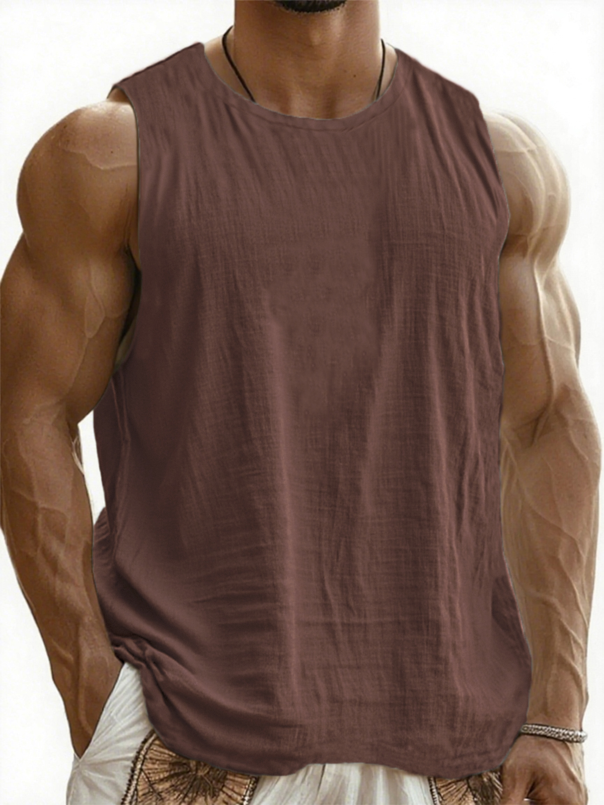 Men's Breathable Linen Sleeveless Pleated Vacation Comfort Vest