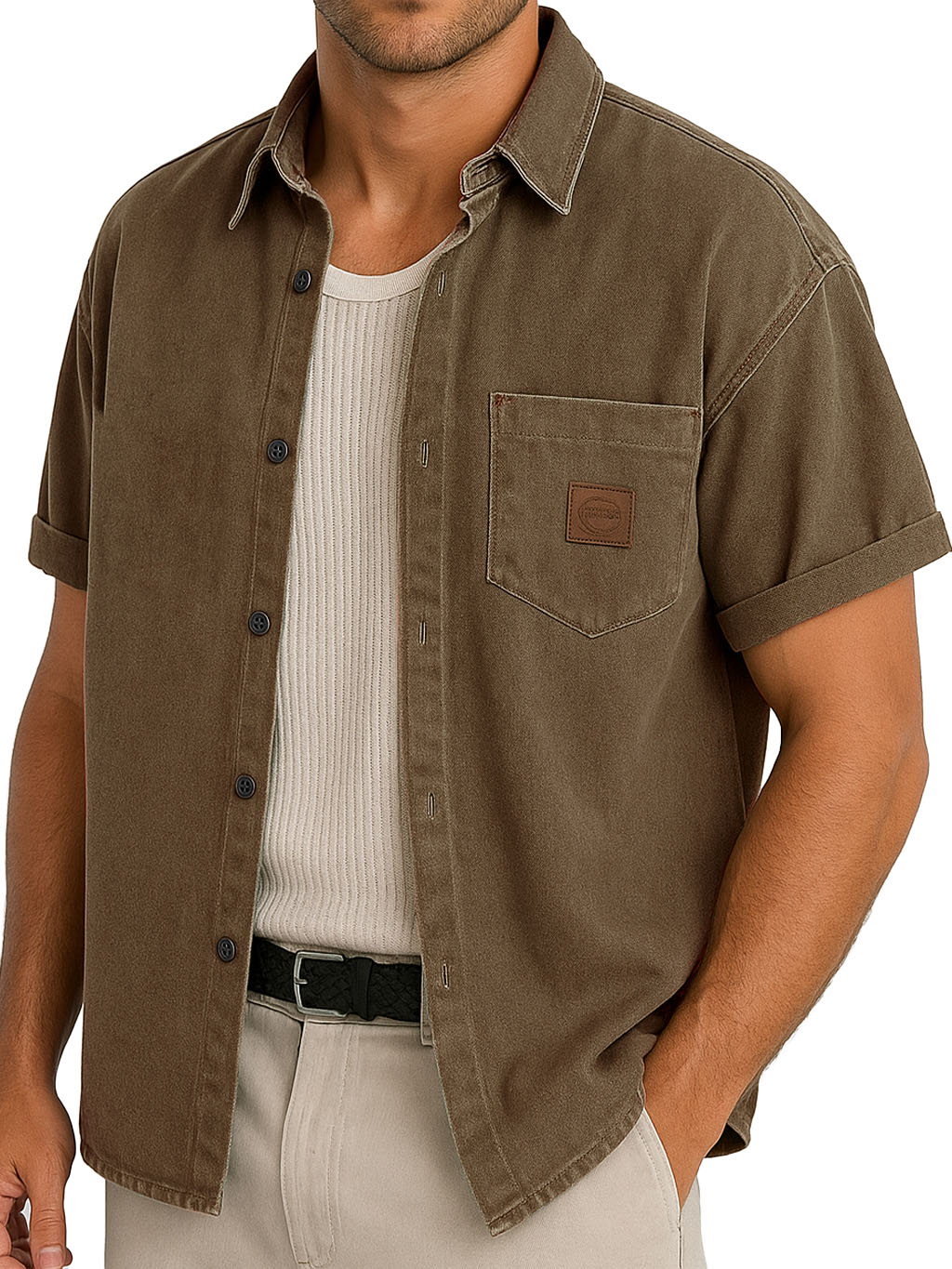 Men's Functional Workwear Style Pocket Logo Short-sleeved Shirt