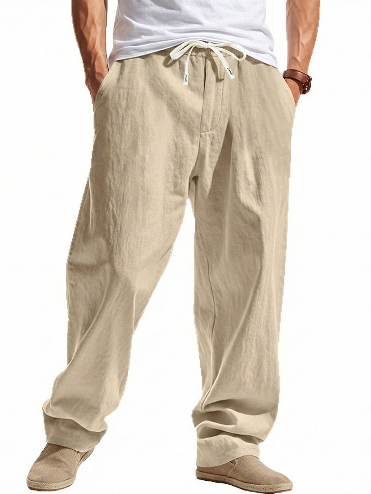 Loose-fitting Linen Wide-leg Beach Trousers