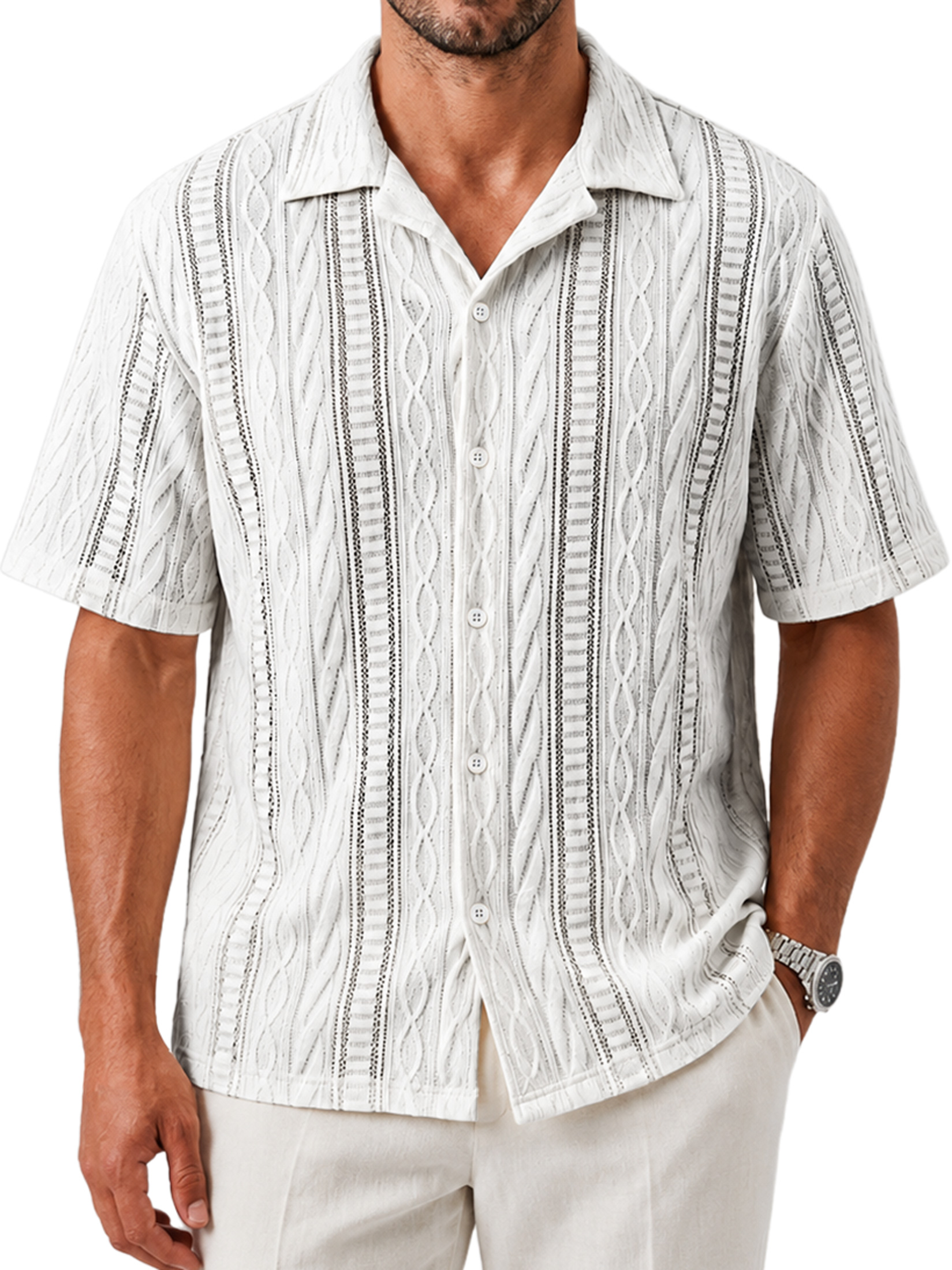 Men's Textured Casual Solid-Color Comfortable Short-Sleeve Shirt