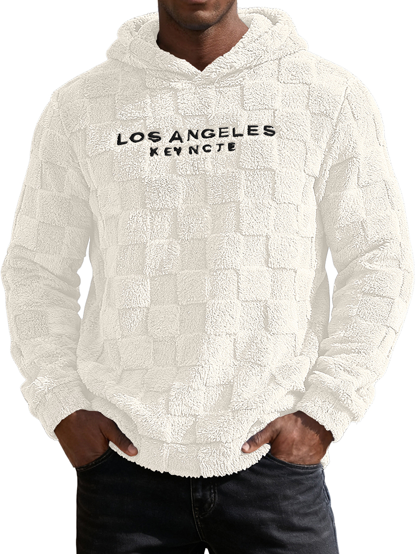 Men's Waffle Knit Fleece Letter Embroidery Hooded Sweatshirt