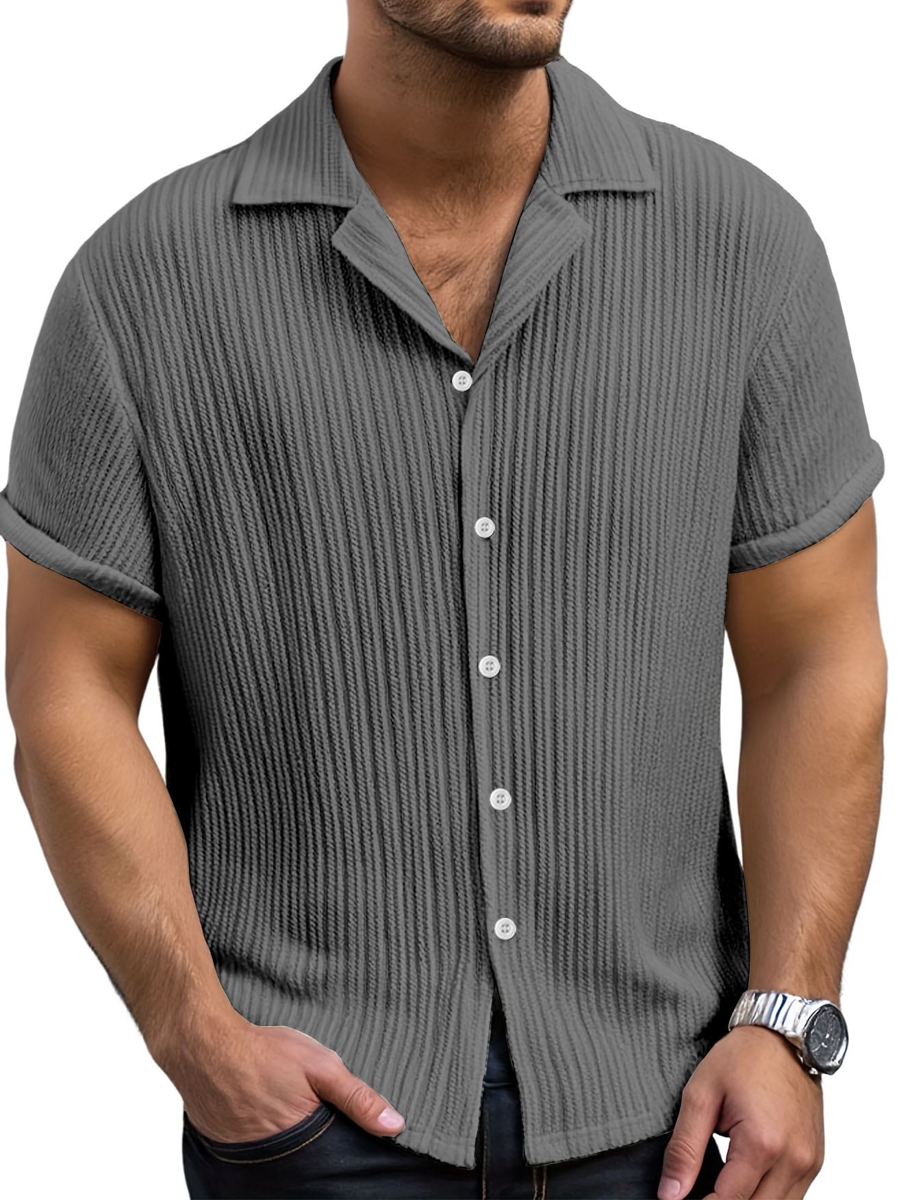 Men's Casual Retro Jacquard Striped Casual Shirt