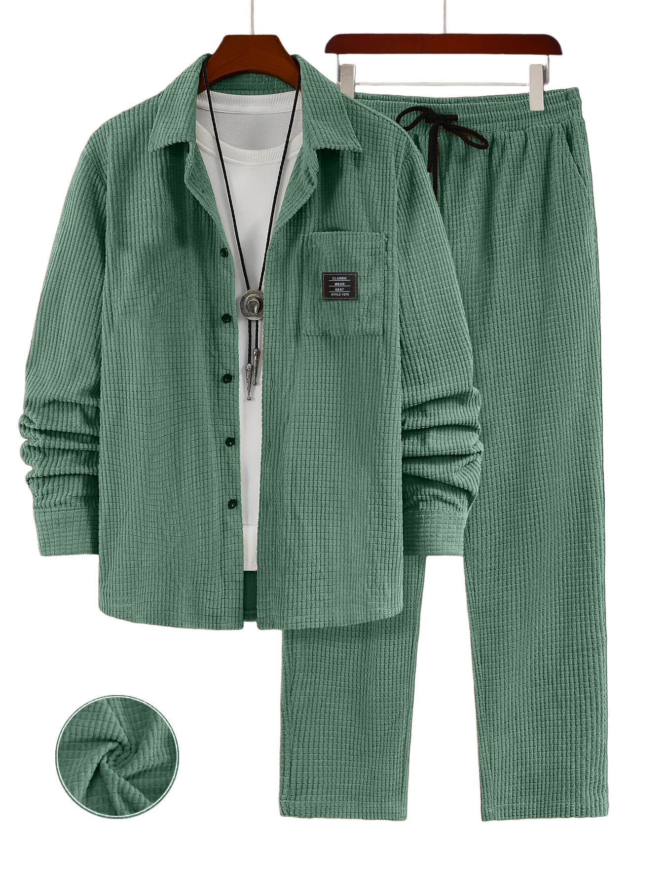 Men's Retro Corduroy Long-Sleeved Shirt and Pants Set OOTD