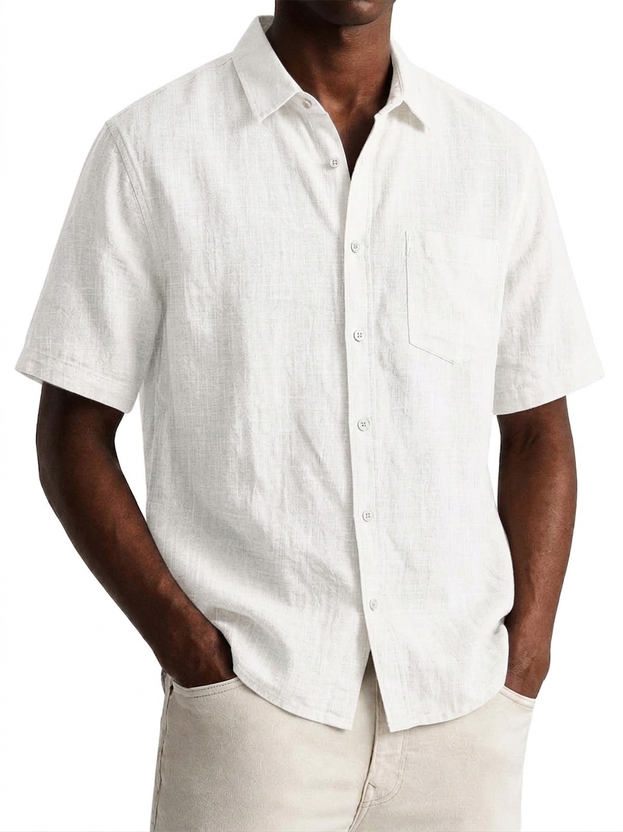 Men's Cotton Linen Loose Fitting Casual Short Sleeved Shirt