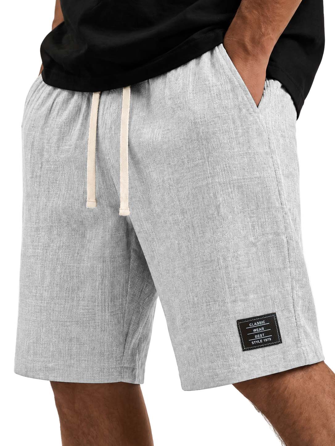 Linen Embroidered Logo Casual Basic Shorts