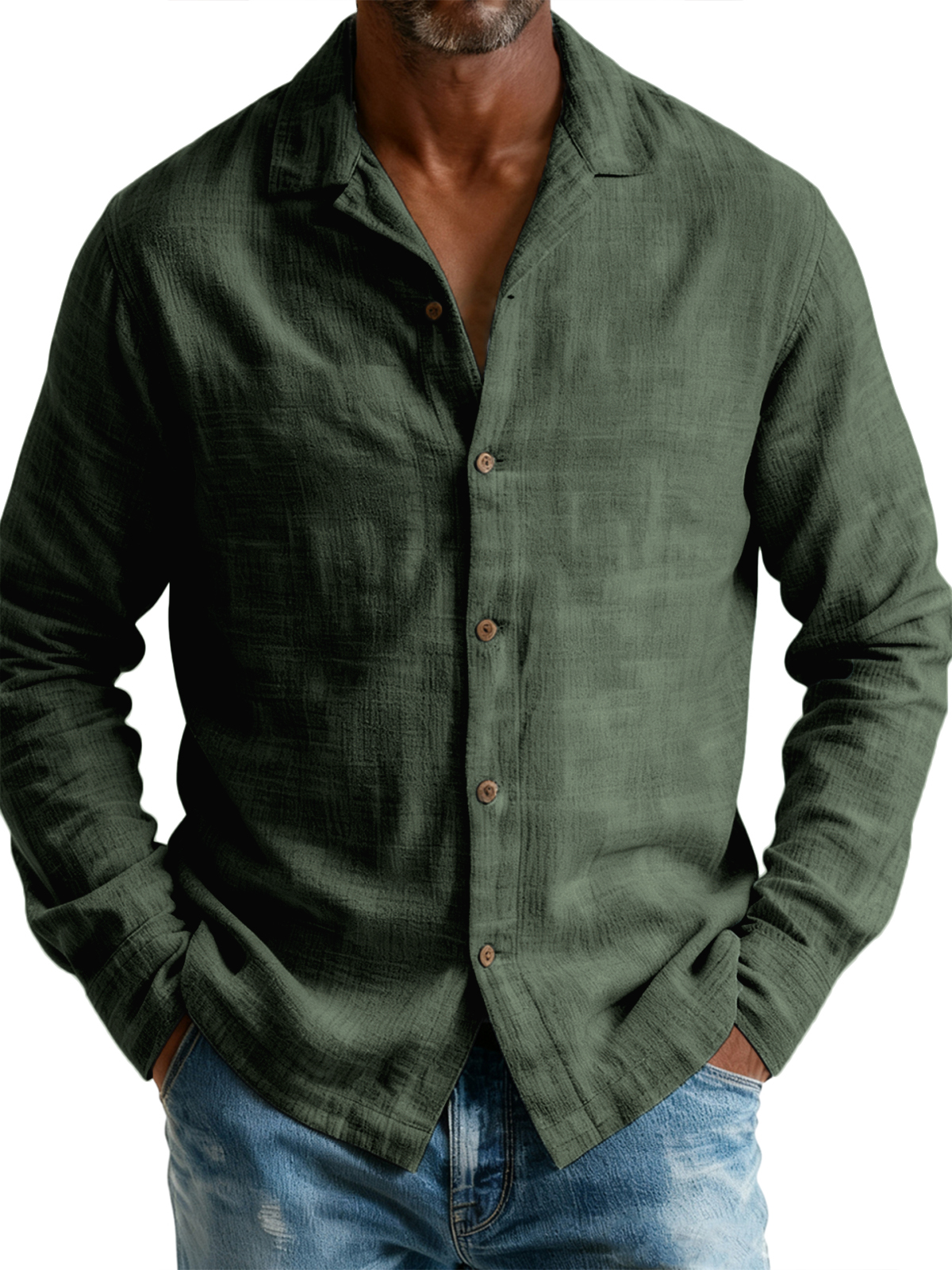 Men's Breathable Cotton and Linen Simple Casual Long-sleeved Shirt
