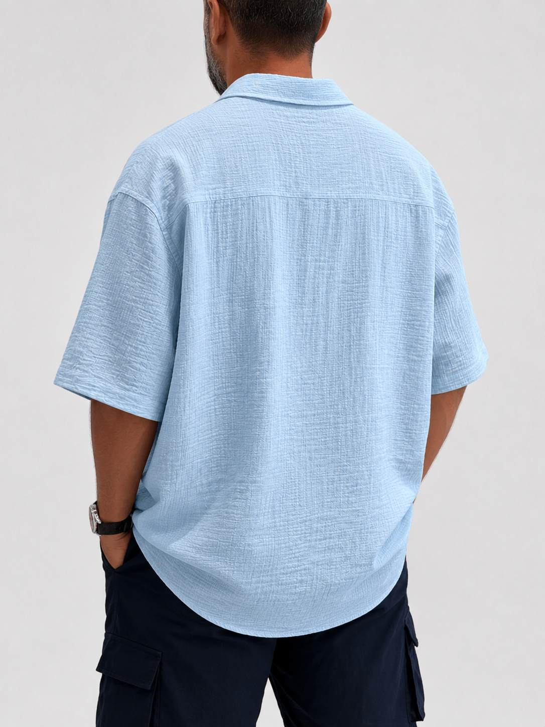 Men's Casual Loose Textured Striped Cool Short-Sleeve Shirt