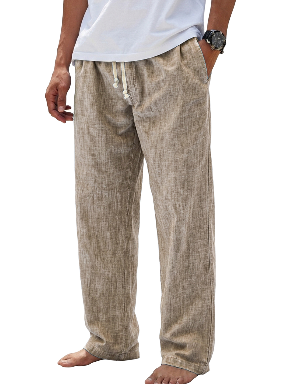 Casual Cotton-Linen Basic Trousers