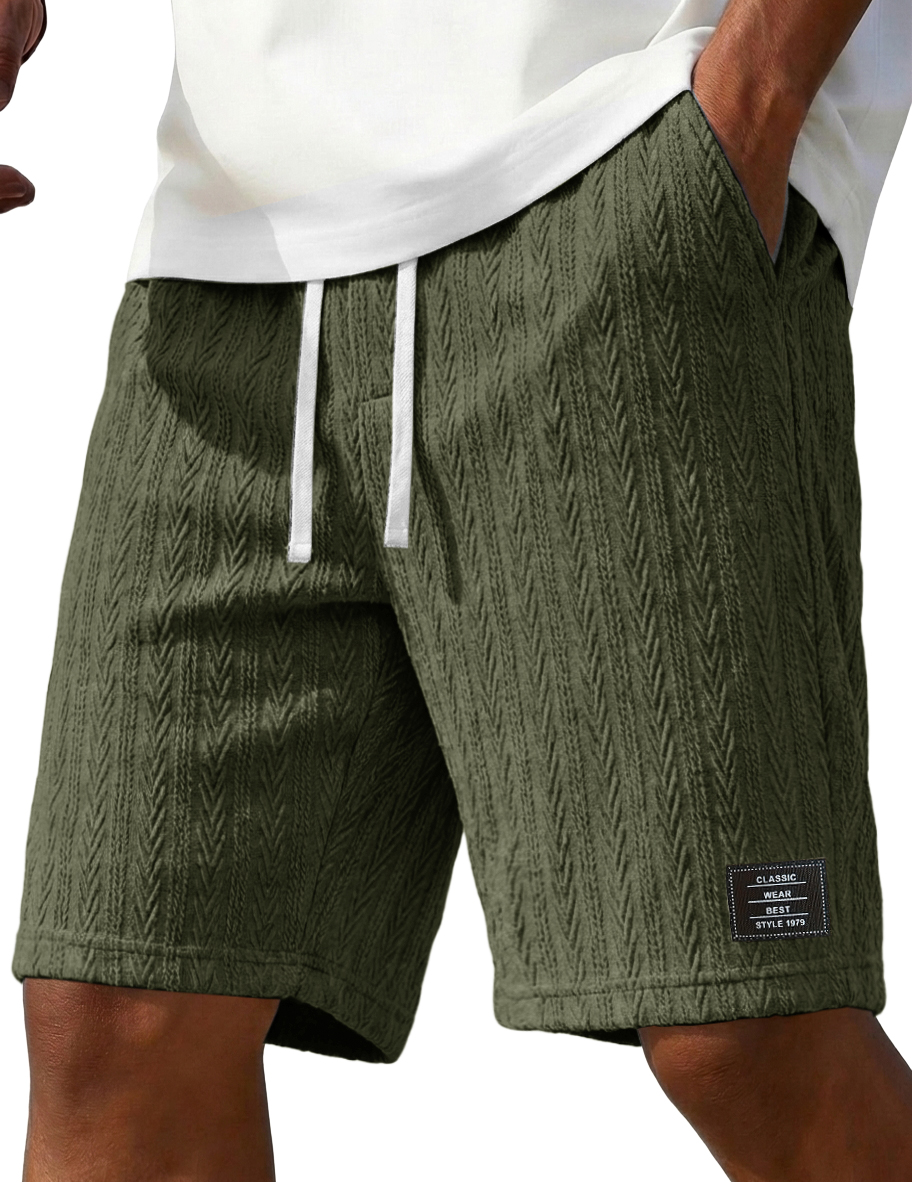 Wheat-Stripe Jacquard Casual Shorts