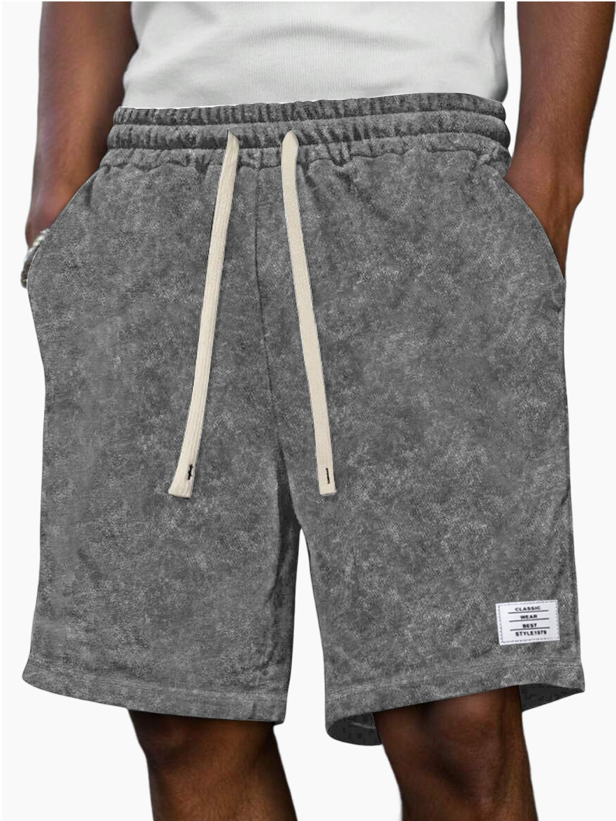 Men's Fashion Washed Distressed 100% Cotton Retro Casual Logo Pocket Shorts