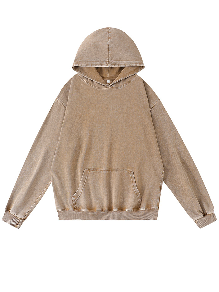 Men's 100% Cotton Washed And Distressed Vintage Casual Pocket Hooded Sweatshirt