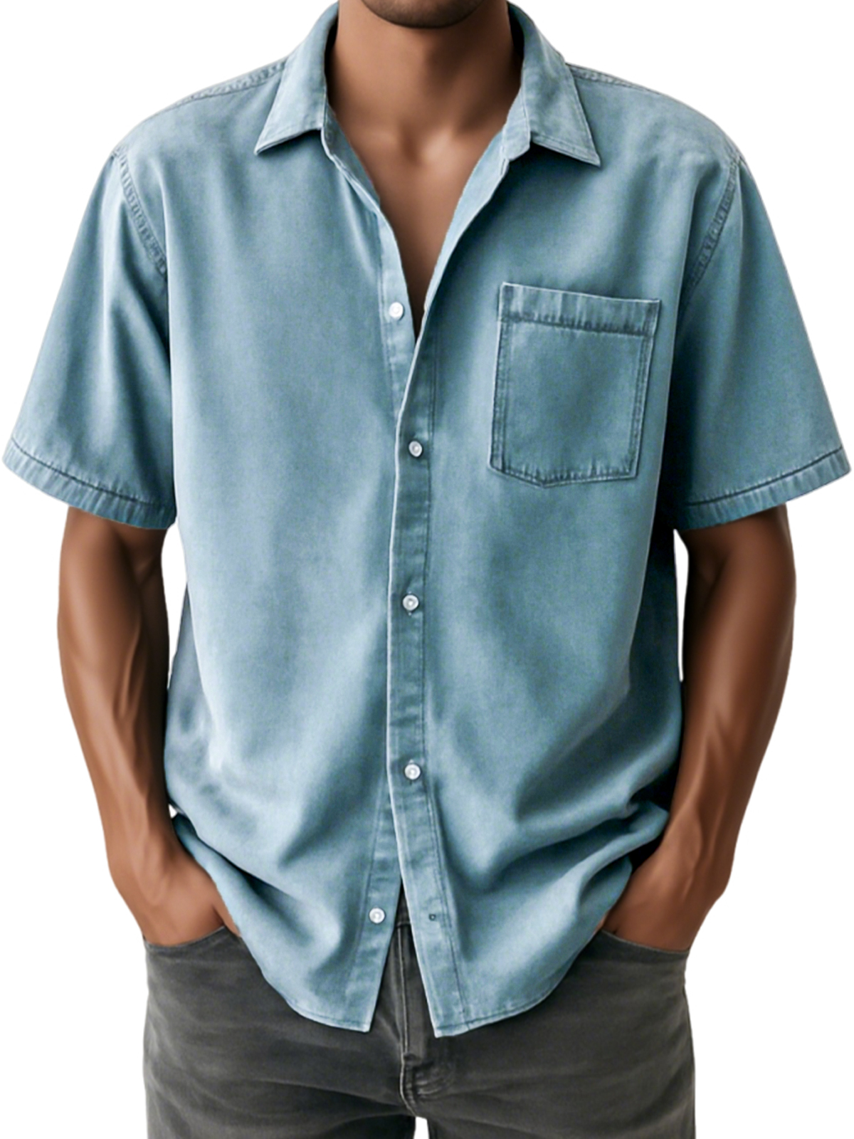 Men's Distressed Soft Casual Short Sleeve Shirt With Chest Pocket