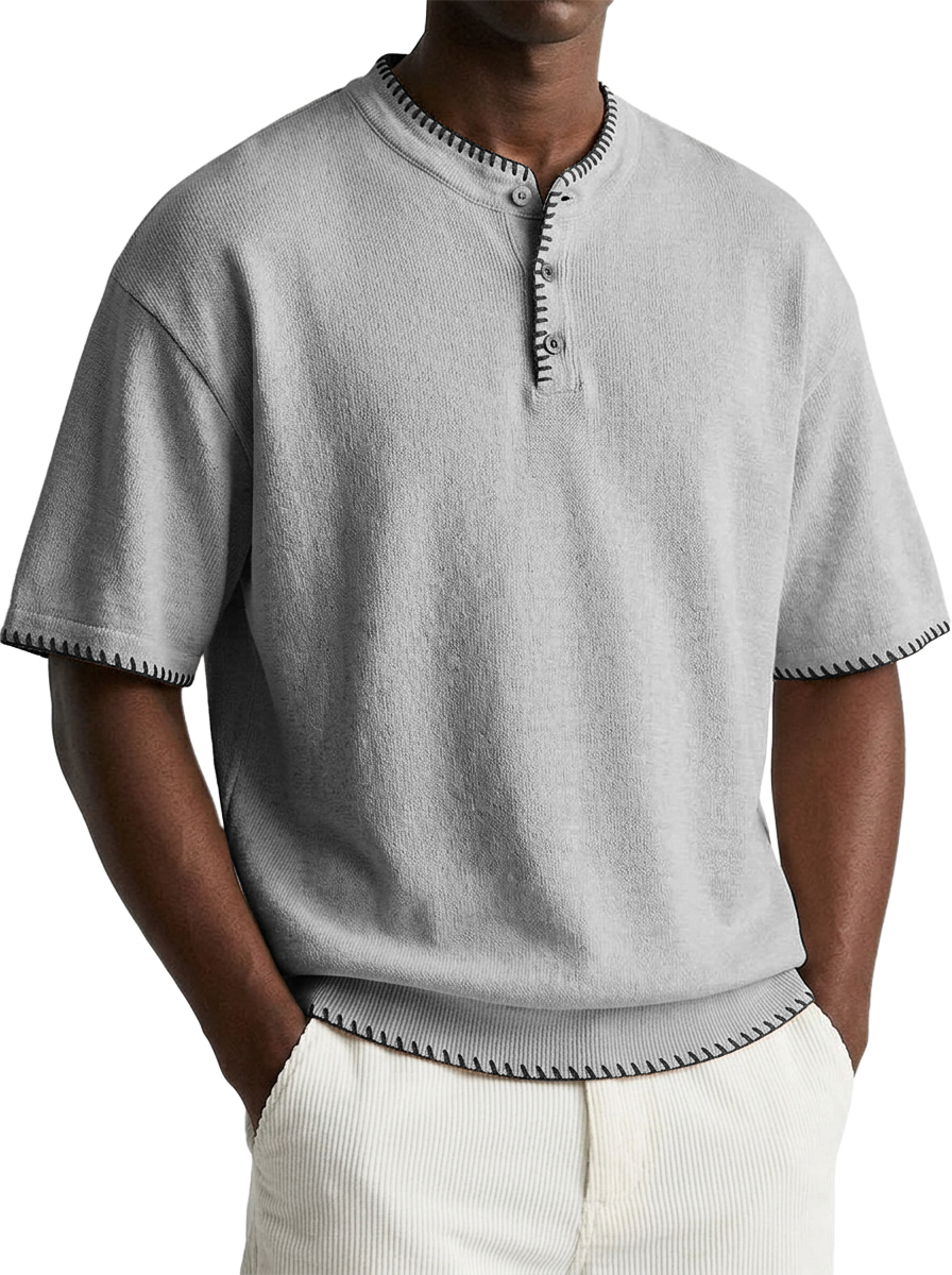 Minimal Designer Men Casual Top with Artisan Stitch Details