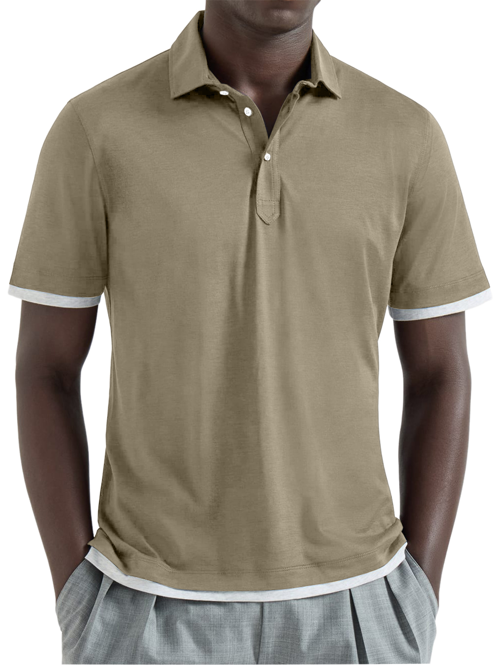 Men's Urban Casual Two-Piece Look Color-Blocked Short-Sleeved Polo Shirt