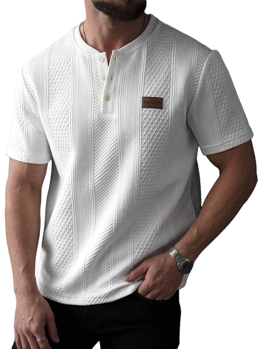 Men's Jacquard-Striped Short Sleeve Henley Top