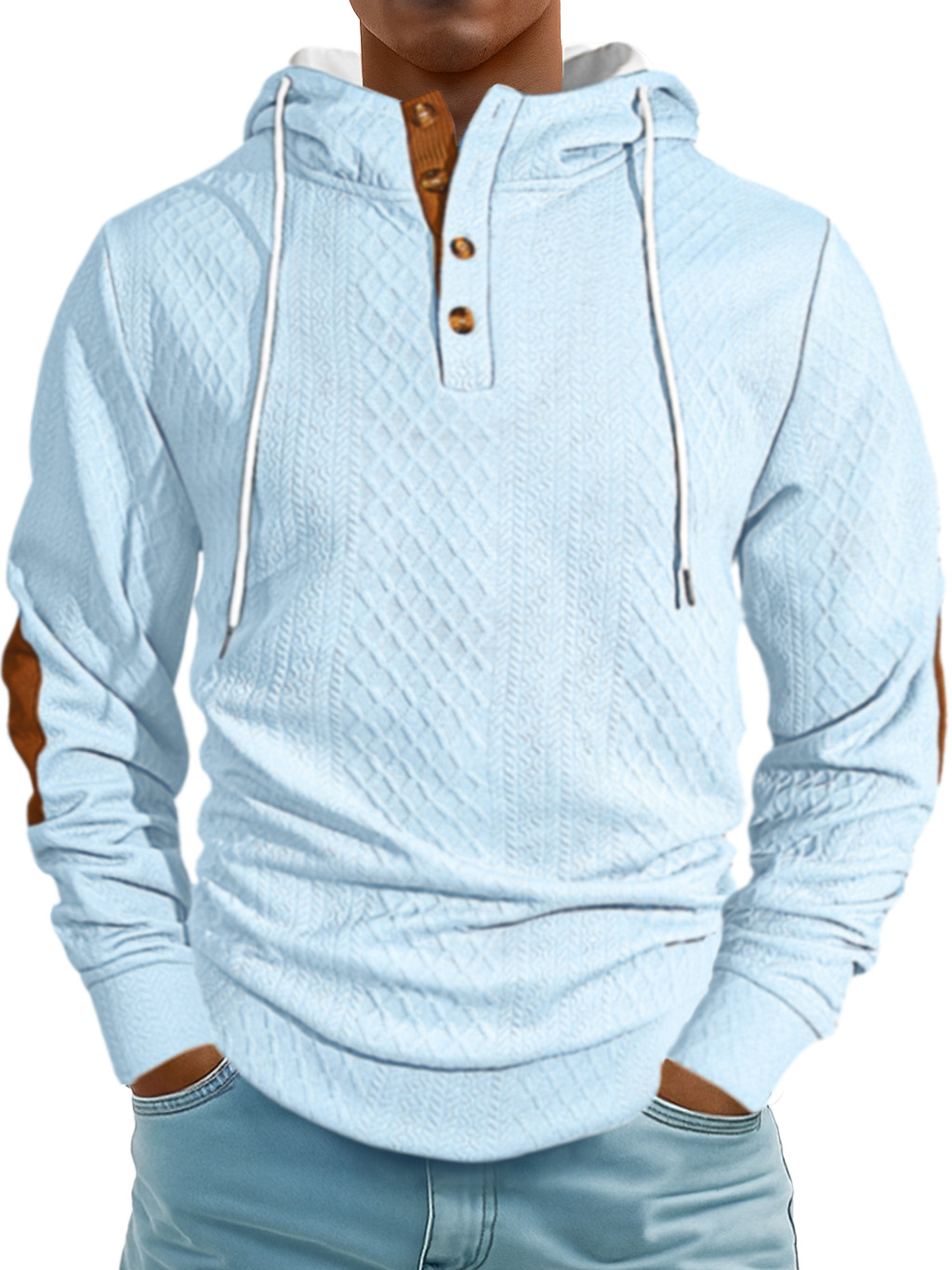 Men's Fashion Jacquard Textured High Neck Hooded Sweatshirt