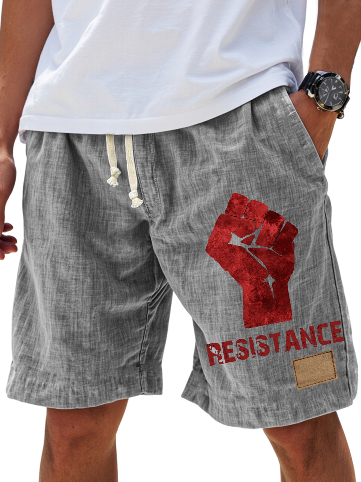 Men's RESISTANCE printed casual lace-up shorts