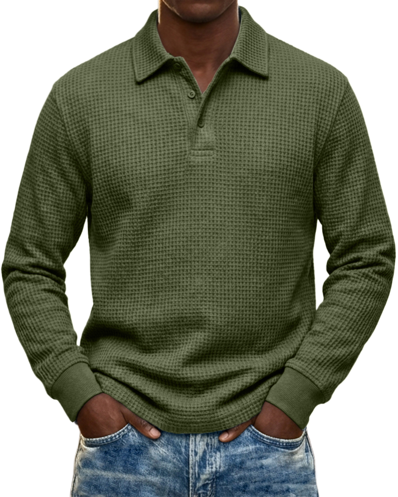 Men's Urban Casual Waffle Knit Everyday Long-Sleeve Polo Shirt
