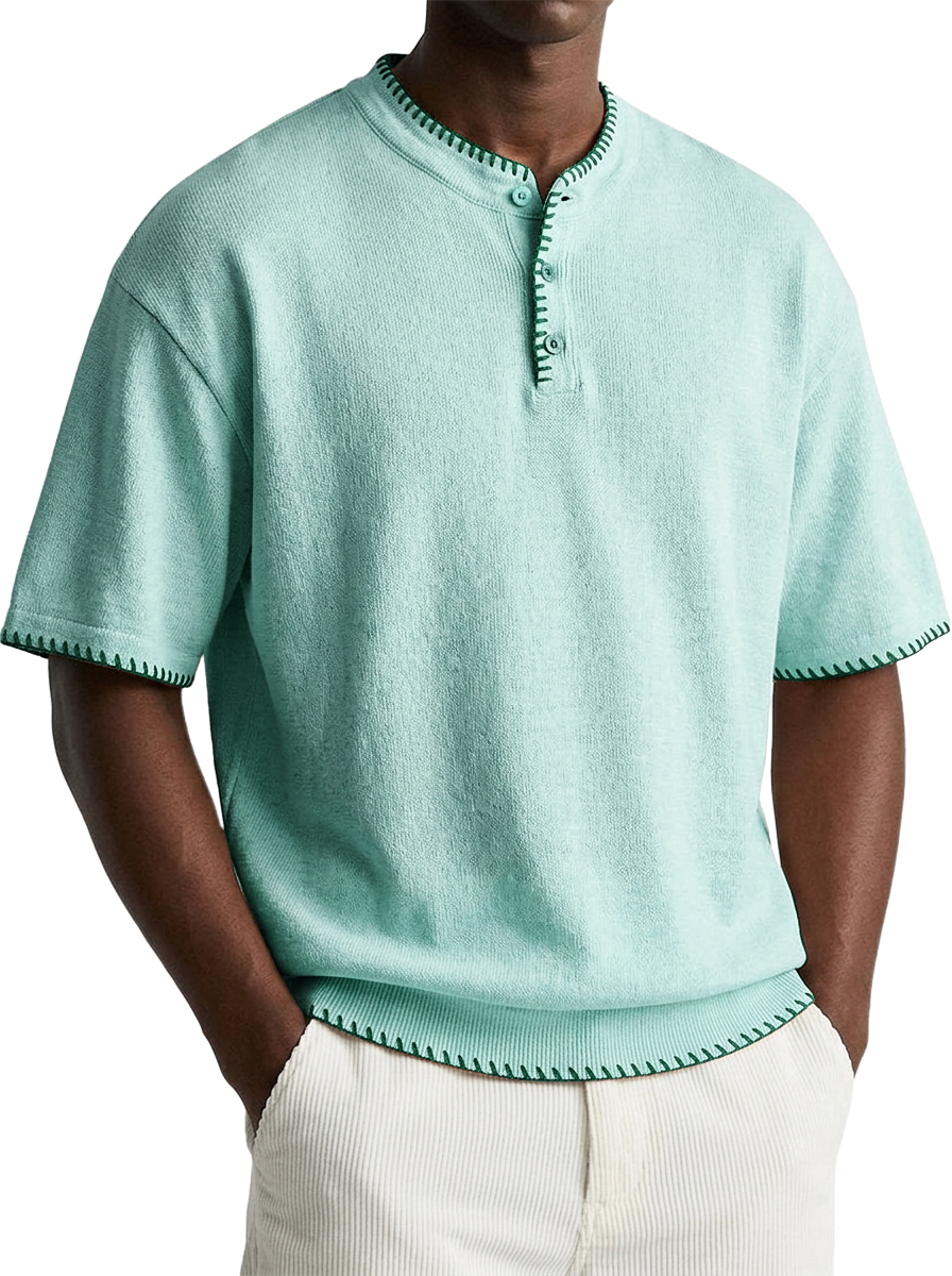 Minimal Designer Men Casual Top with Artisan Stitch Details