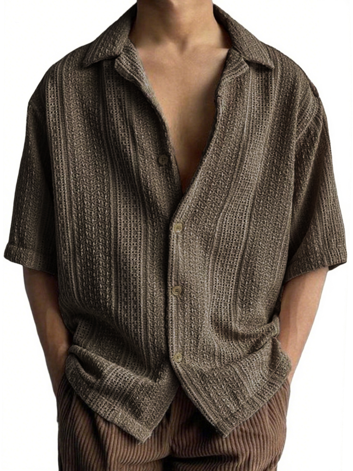 Men's Textured Jacquard Casual Vacation Short-sleeved Shirt
