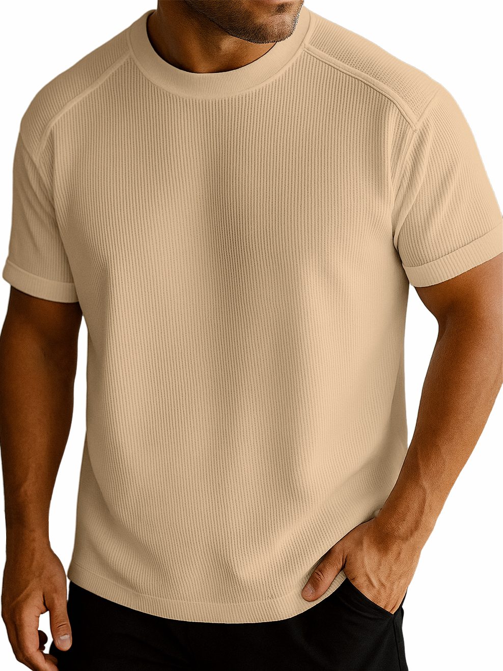 Men's Waffle Fabric Slim Textured Short-sleeved T-shirt