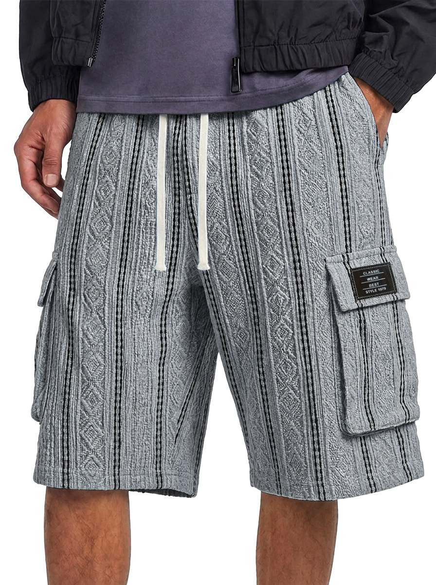 Men's Jacquard Textured Striped Multi Pocket Cargo Shorts