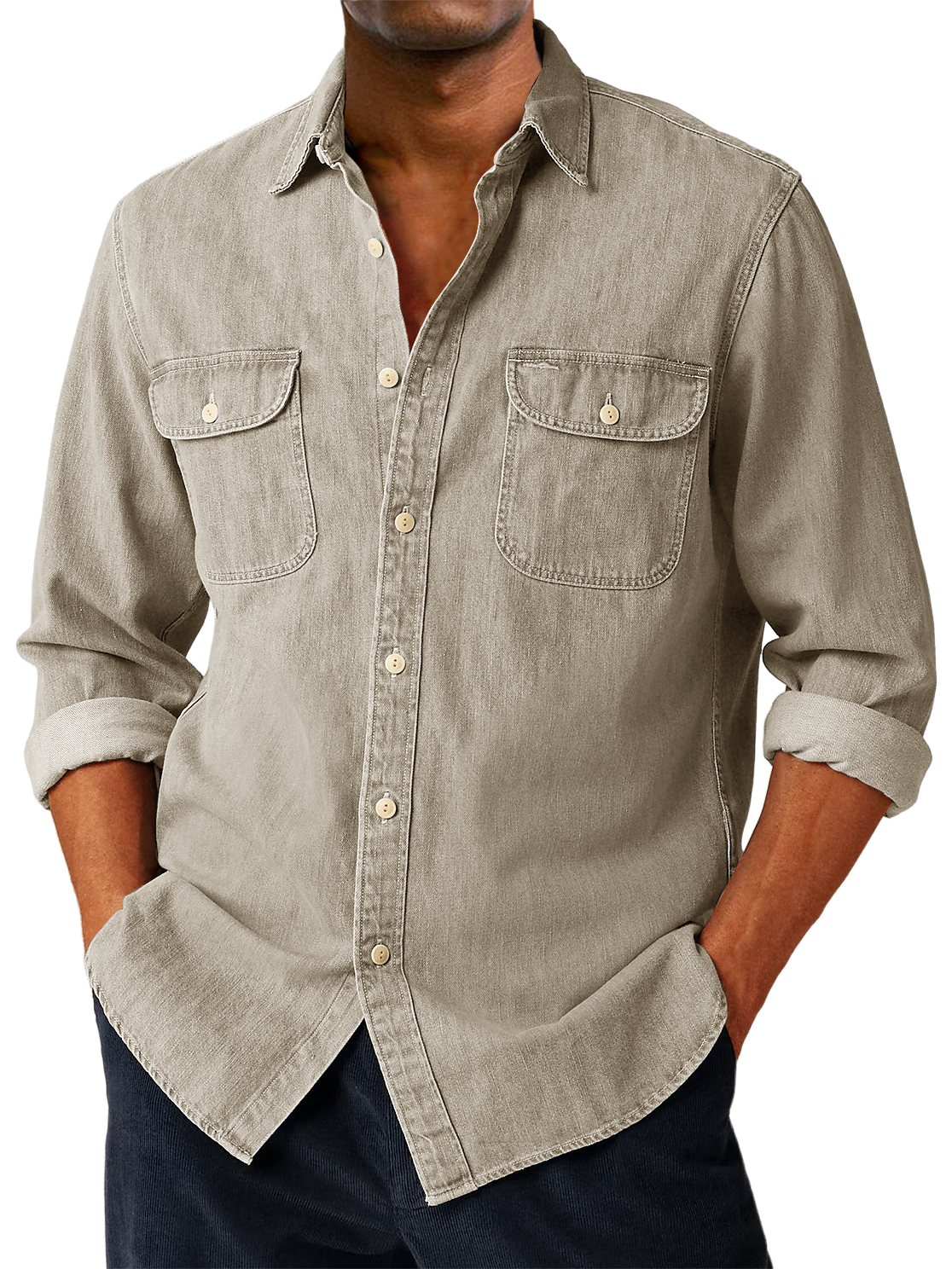 Men's Vintage Double-pocket Casual And Comfortable Long Sleeved Shirt