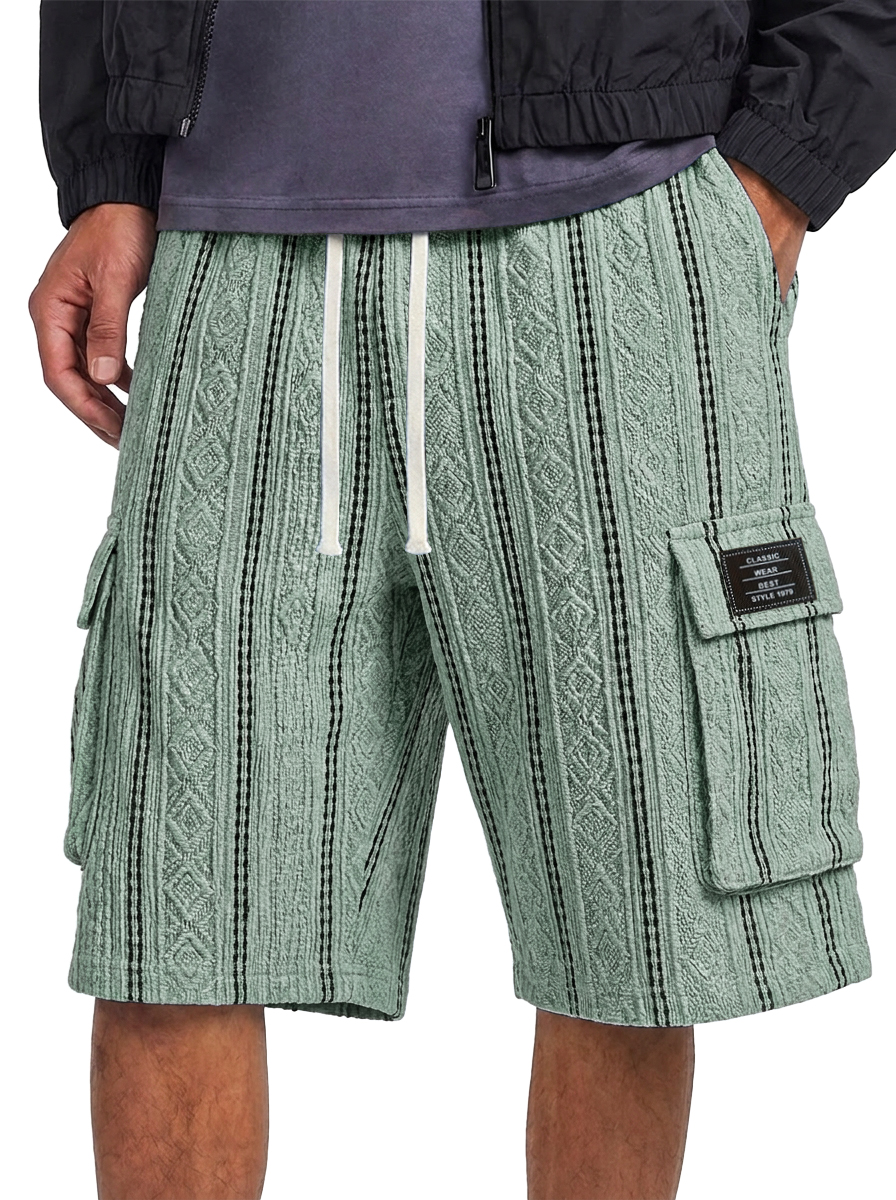Men's Jacquard Textured Striped Multi Pocket Cargo Shorts