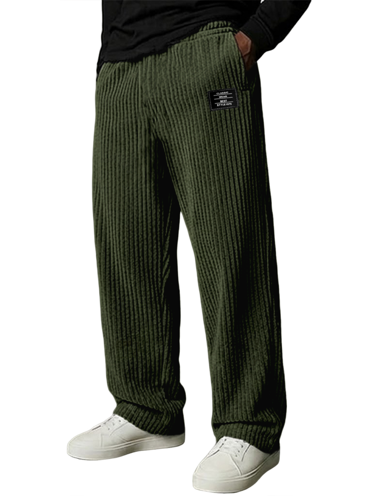 Men's Stylish Vertical Striped Corduroy Trousers with Embroidered Label