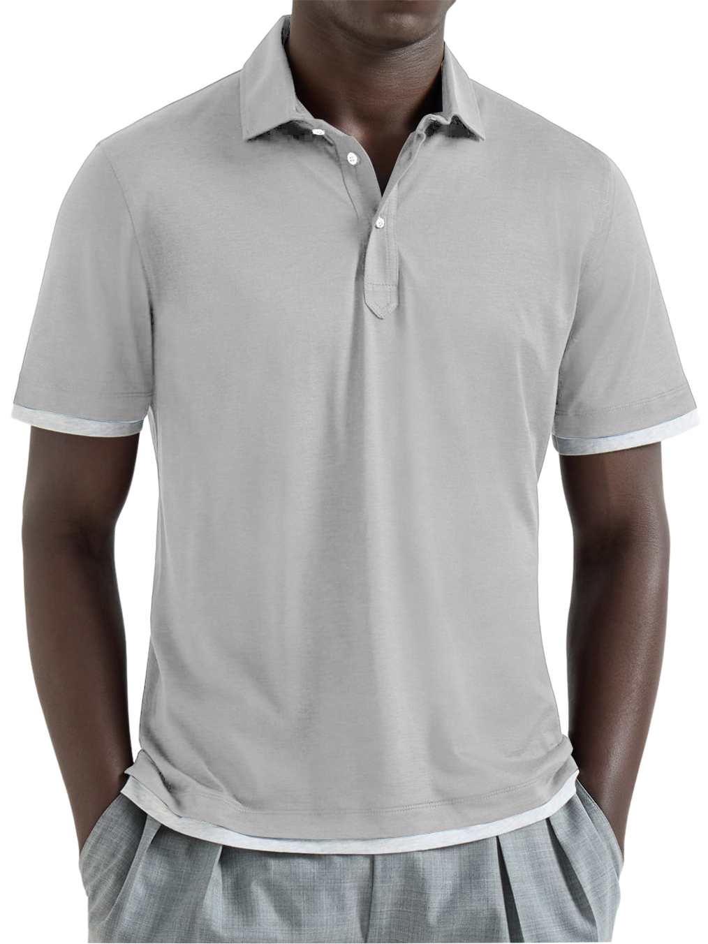 Men's Urban Casual Two-Piece Look Color-Blocked Short-Sleeved Polo Shirt