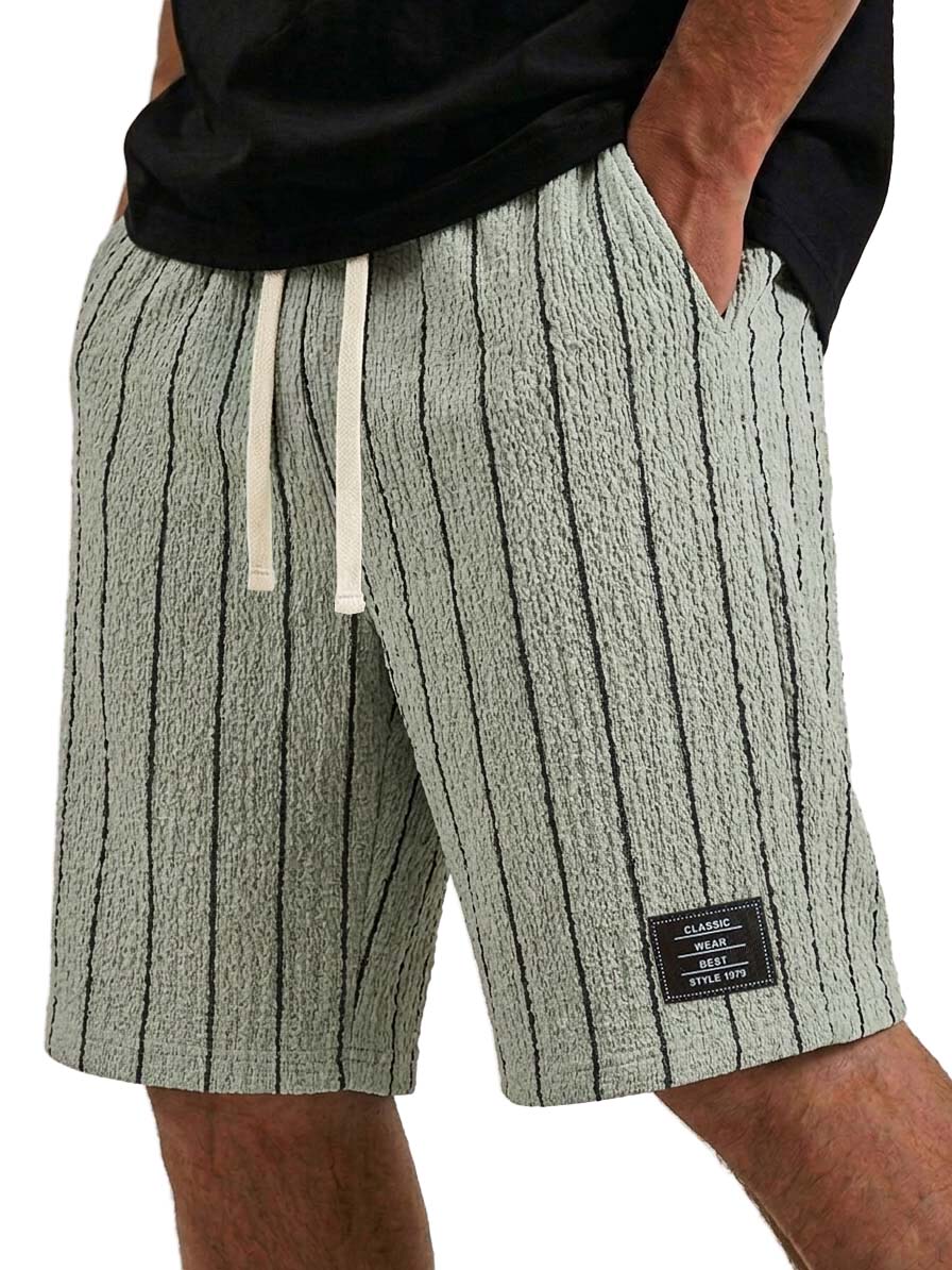 Men's Casual Textured Embroidered Logo Loose Comfort Striped Shorts