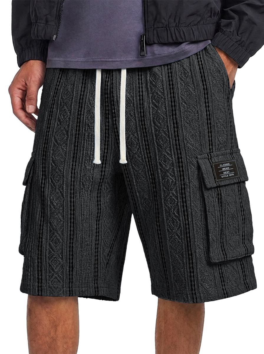 Men's Jacquard Textured Striped Multi Pocket Cargo Shorts