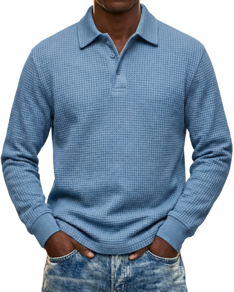 Men's Urban Casual Waffle Knit Everyday Long-Sleeve Polo Shirt