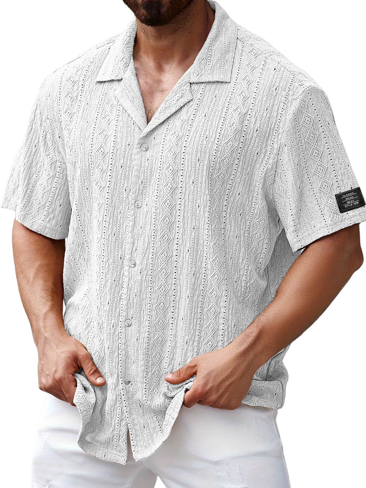 Men's Daily Jacquard Texture Embroidered Logo Casual And Comfortable Short-sleeved Shirt